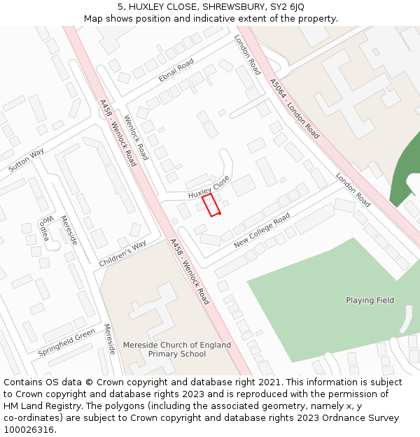 5, HUXLEY CLOSE, SHREWSBURY, SY2 6JQ: Location map and indicative extent of plot