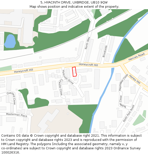 5, HYACINTH DRIVE, UXBRIDGE, UB10 9QW: Location map and indicative extent of plot