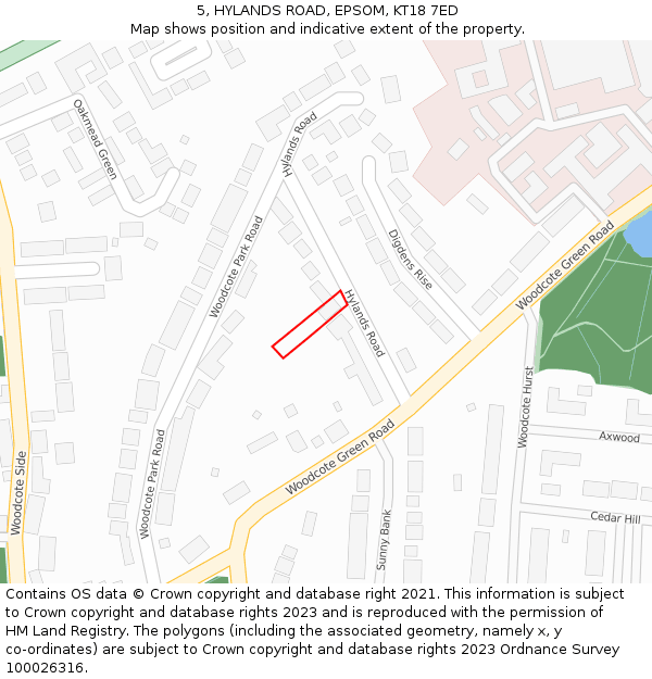 5, HYLANDS ROAD, EPSOM, KT18 7ED: Location map and indicative extent of plot