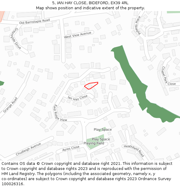 5, IAN HAY CLOSE, BIDEFORD, EX39 4RL: Location map and indicative extent of plot
