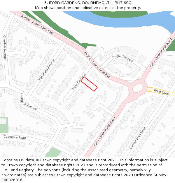 5, IFORD GARDENS, BOURNEMOUTH, BH7 6SQ: Location map and indicative extent of plot