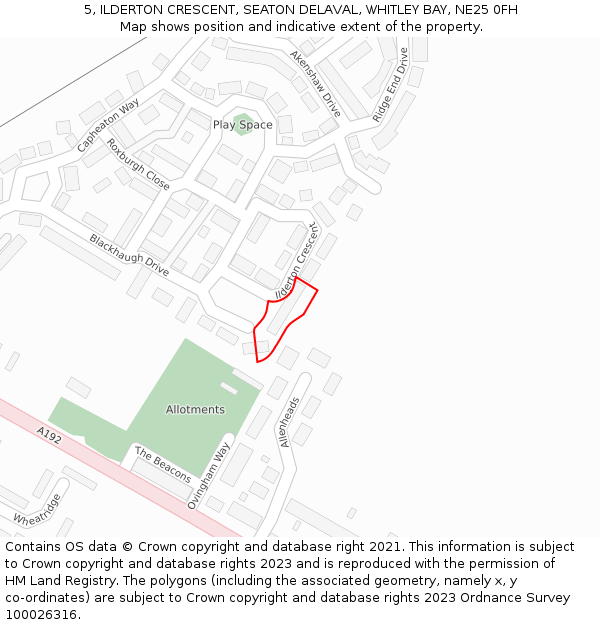 5, ILDERTON CRESCENT, SEATON DELAVAL, WHITLEY BAY, NE25 0FH: Location map and indicative extent of plot