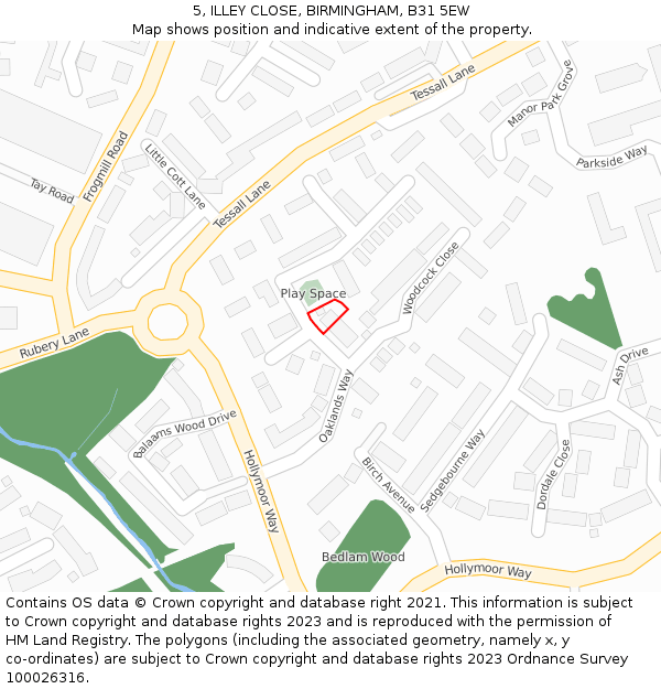 5, ILLEY CLOSE, BIRMINGHAM, B31 5EW: Location map and indicative extent of plot