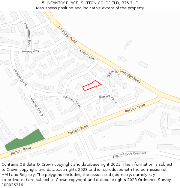 5, INFANTRY PLACE, SUTTON COLDFIELD, B75 7HD: Location map and indicative extent of plot