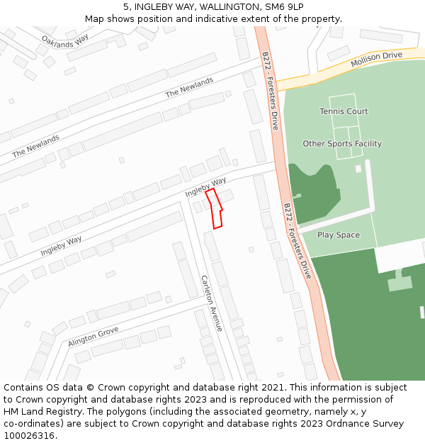 5, INGLEBY WAY, WALLINGTON, SM6 9LP: Location map and indicative extent of plot