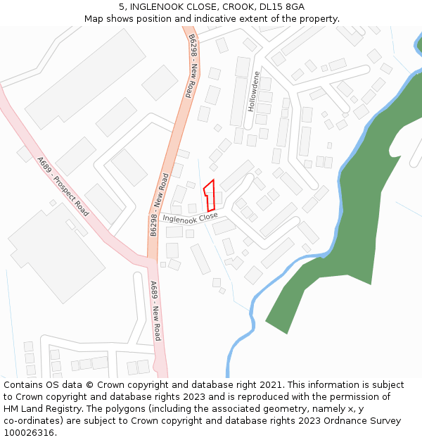 5, INGLENOOK CLOSE, CROOK, DL15 8GA: Location map and indicative extent of plot