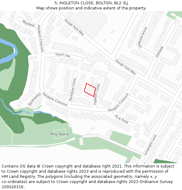 5, INGLETON CLOSE, BOLTON, BL2 3LJ: Location map and indicative extent of plot