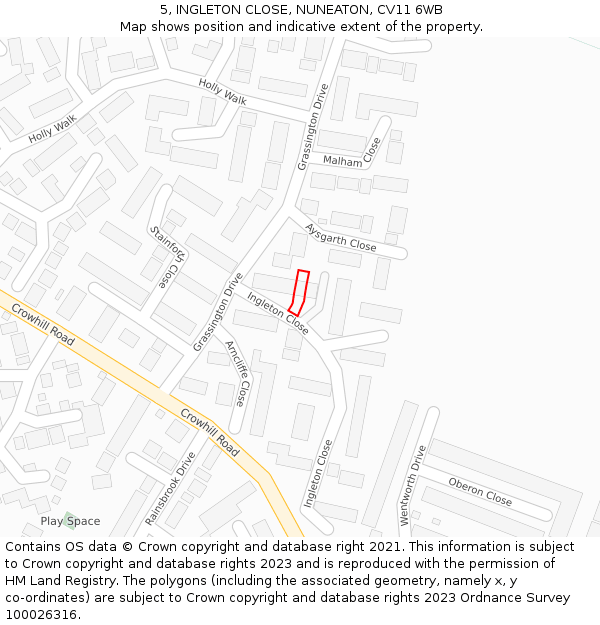 5, INGLETON CLOSE, NUNEATON, CV11 6WB: Location map and indicative extent of plot