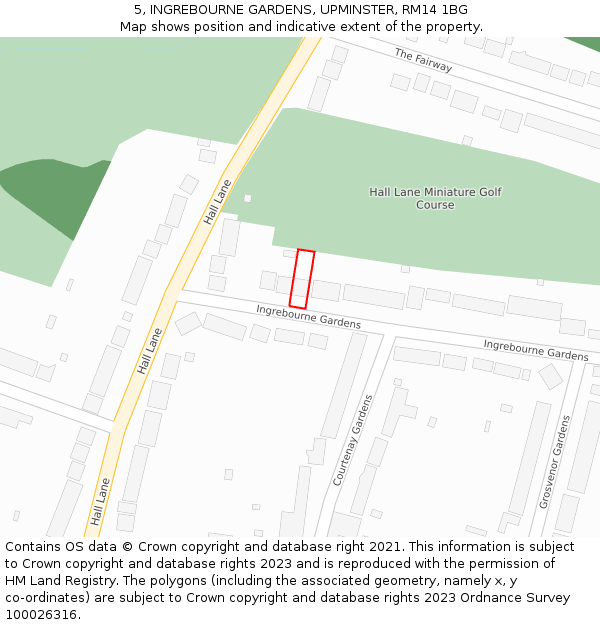 5, INGREBOURNE GARDENS, UPMINSTER, RM14 1BG: Location map and indicative extent of plot
