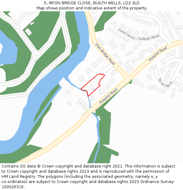 5, IRFON BRIDGE CLOSE, BUILTH WELLS, LD2 3LD: Location map and indicative extent of plot