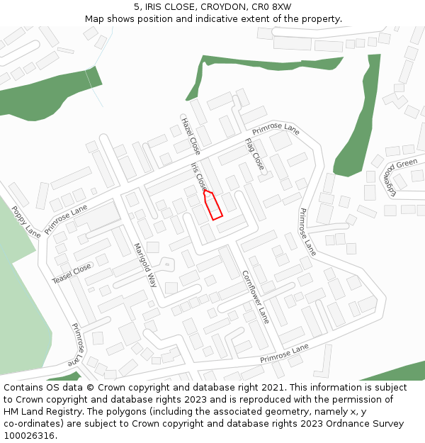 5, IRIS CLOSE, CROYDON, CR0 8XW: Location map and indicative extent of plot