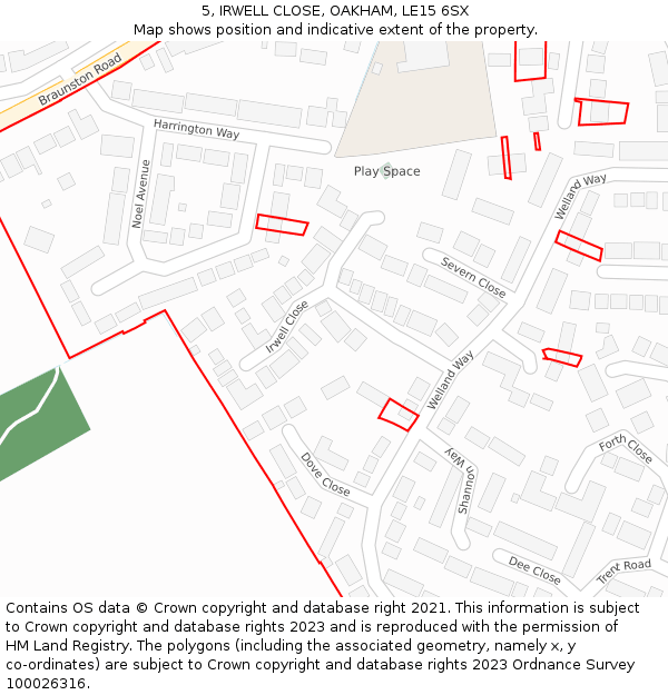 5, IRWELL CLOSE, OAKHAM, LE15 6SX: Location map and indicative extent of plot