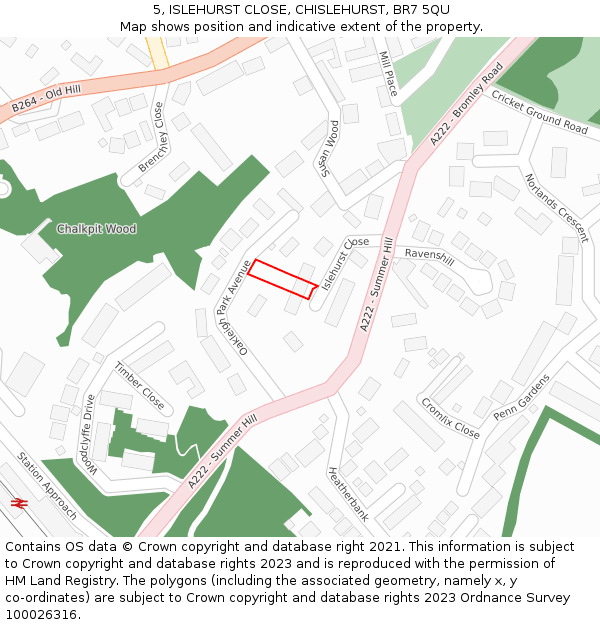 5, ISLEHURST CLOSE, CHISLEHURST, BR7 5QU: Location map and indicative extent of plot