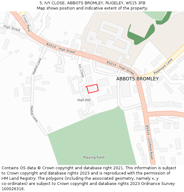 5, IVY CLOSE, ABBOTS BROMLEY, RUGELEY, WS15 3FB: Location map and indicative extent of plot