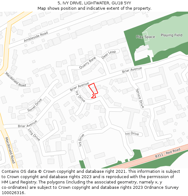 5, IVY DRIVE, LIGHTWATER, GU18 5YY: Location map and indicative extent of plot
