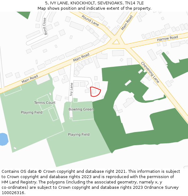 5, IVY LANE, KNOCKHOLT, SEVENOAKS, TN14 7LE: Location map and indicative extent of plot