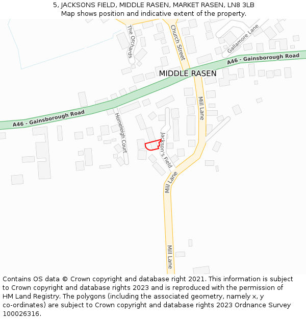 5, JACKSONS FIELD, MIDDLE RASEN, MARKET RASEN, LN8 3LB: Location map and indicative extent of plot