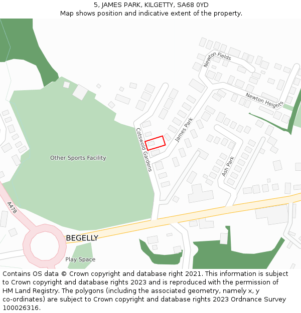 5, JAMES PARK, KILGETTY, SA68 0YD: Location map and indicative extent of plot