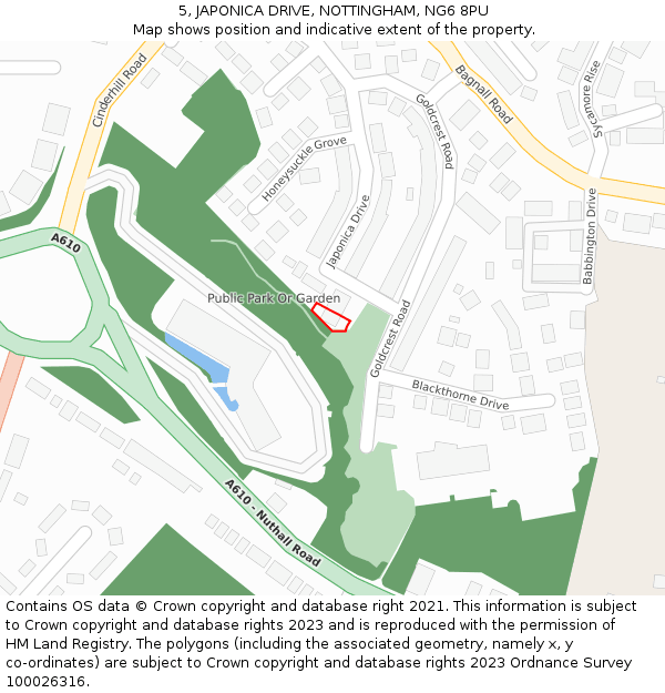 5, JAPONICA DRIVE, NOTTINGHAM, NG6 8PU: Location map and indicative extent of plot