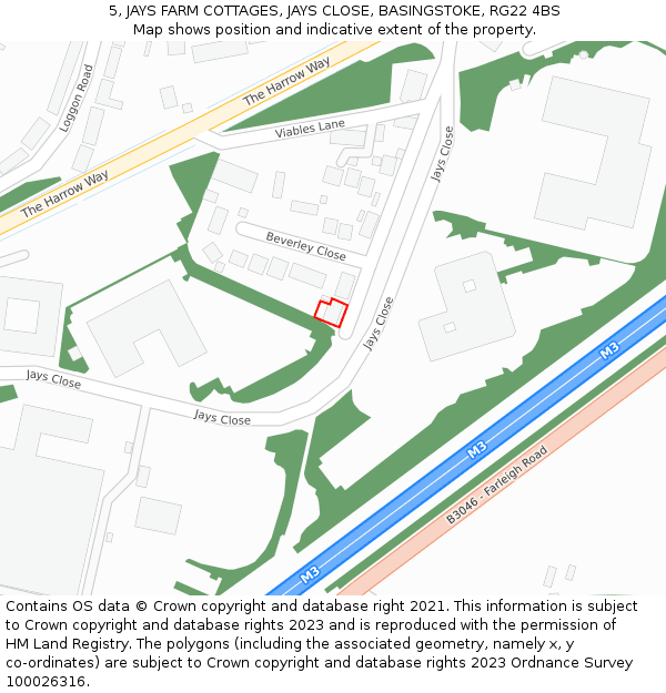 5, JAYS FARM COTTAGES, JAYS CLOSE, BASINGSTOKE, RG22 4BS: Location map and indicative extent of plot