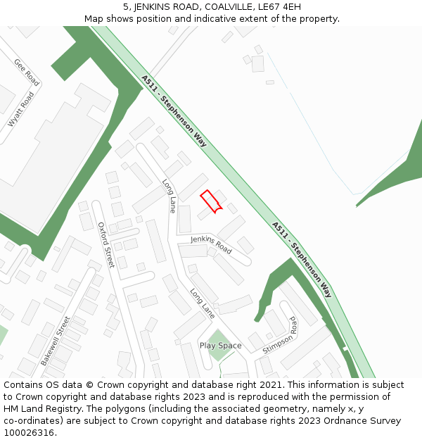 5, JENKINS ROAD, COALVILLE, LE67 4EH: Location map and indicative extent of plot