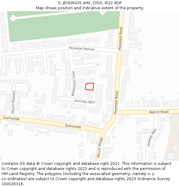 5, JENNINGS WAY, DISS, IP22 4DP: Location map and indicative extent of plot