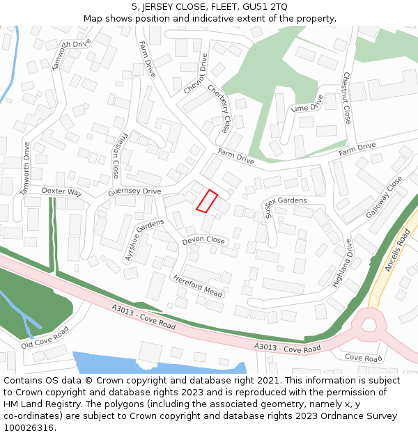 5, JERSEY CLOSE, FLEET, GU51 2TQ: Location map and indicative extent of plot