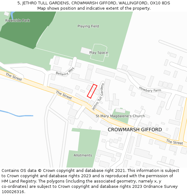 5, JETHRO TULL GARDENS, CROWMARSH GIFFORD, WALLINGFORD, OX10 8DS: Location map and indicative extent of plot