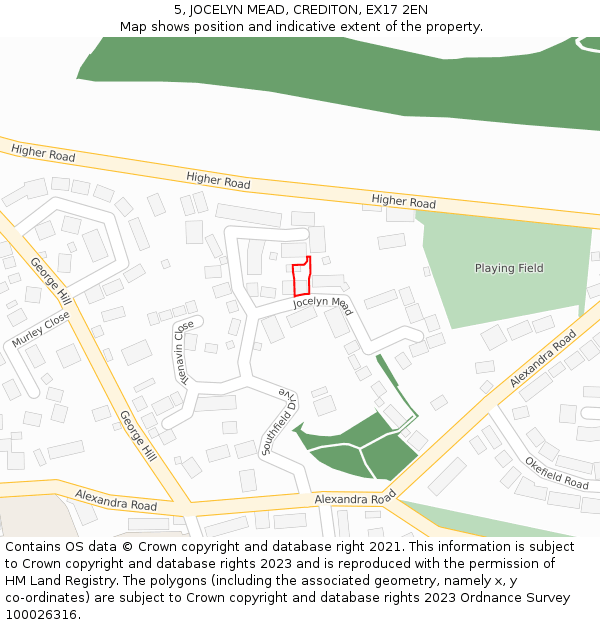 5, JOCELYN MEAD, CREDITON, EX17 2EN: Location map and indicative extent of plot