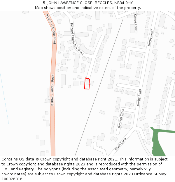 5, JOHN LAWRENCE CLOSE, BECCLES, NR34 9HY: Location map and indicative extent of plot