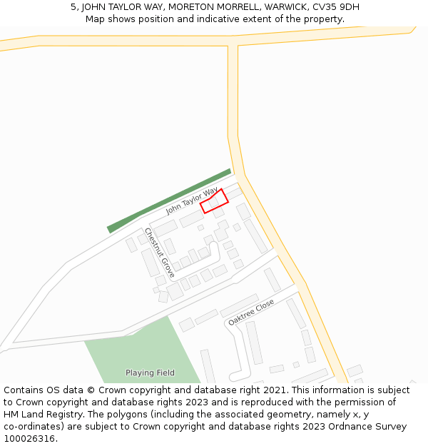 5, JOHN TAYLOR WAY, MORETON MORRELL, WARWICK, CV35 9DH: Location map and indicative extent of plot