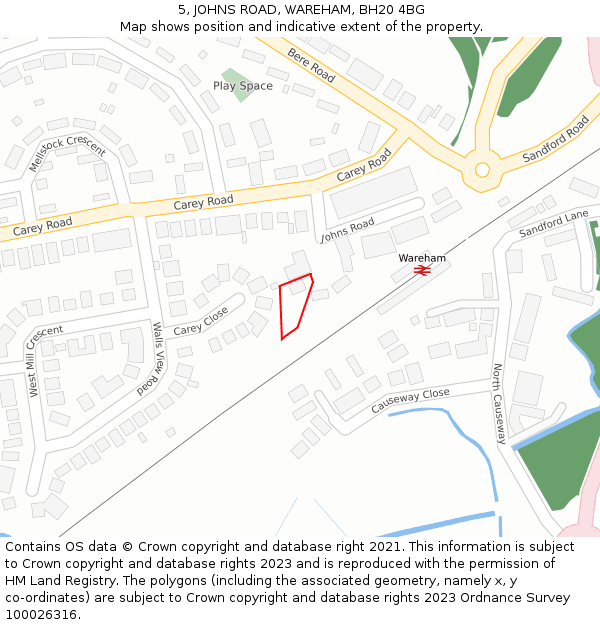 5, JOHNS ROAD, WAREHAM, BH20 4BG: Location map and indicative extent of plot