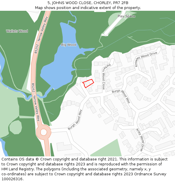 5, JOHNS WOOD CLOSE, CHORLEY, PR7 2FB: Location map and indicative extent of plot