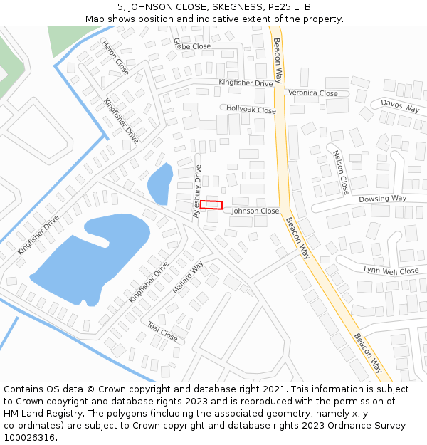 5, JOHNSON CLOSE, SKEGNESS, PE25 1TB: Location map and indicative extent of plot