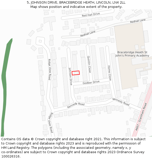 5, JOHNSON DRIVE, BRACEBRIDGE HEATH, LINCOLN, LN4 2LL: Location map and indicative extent of plot
