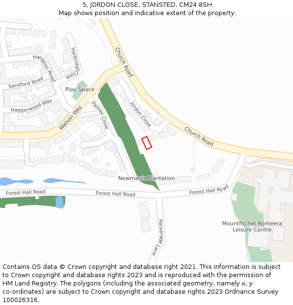 5, JORDON CLOSE, STANSTED, CM24 8SH: Location map and indicative extent of plot