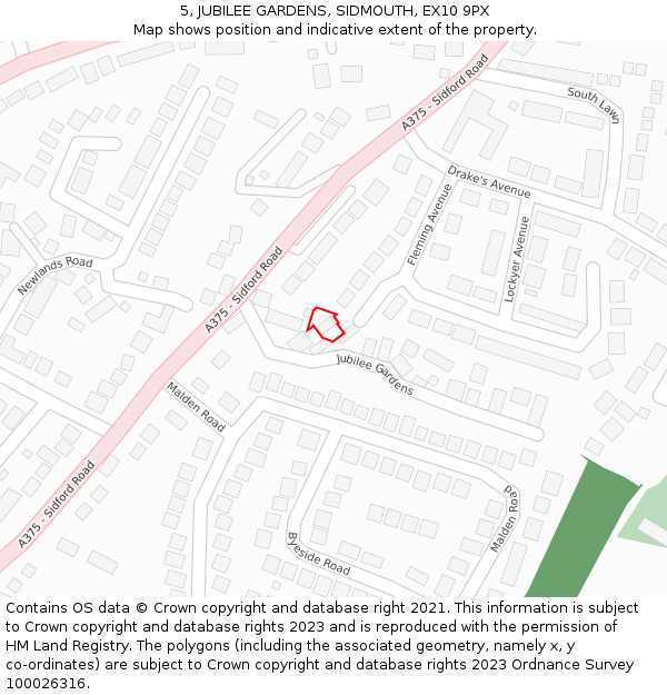 5, JUBILEE GARDENS, SIDMOUTH, EX10 9PX: Location map and indicative extent of plot