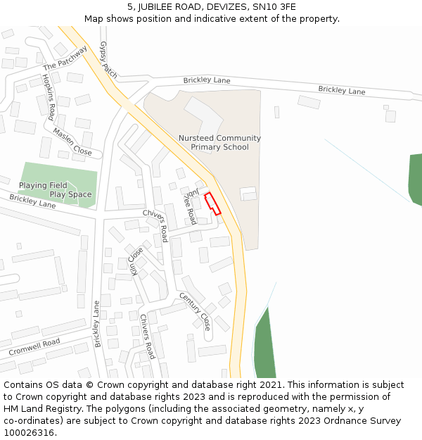 5, JUBILEE ROAD, DEVIZES, SN10 3FE: Location map and indicative extent of plot