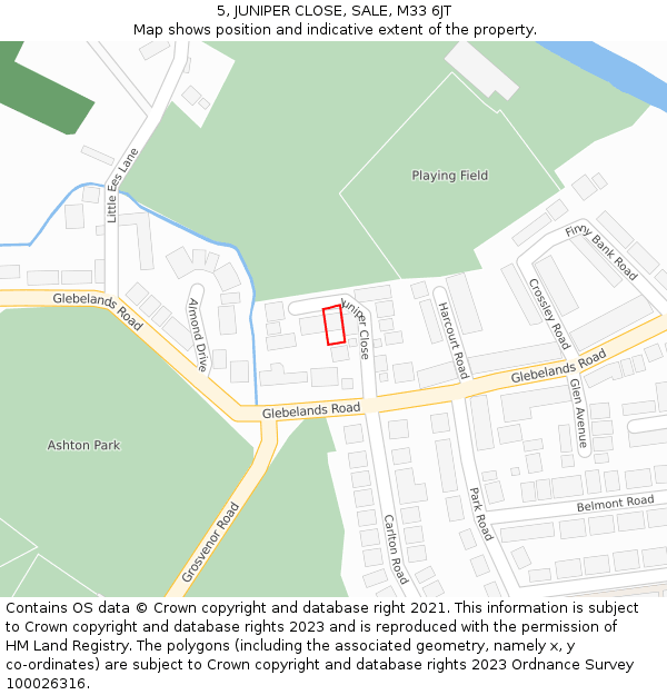 5, JUNIPER CLOSE, SALE, M33 6JT: Location map and indicative extent of plot