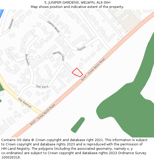 5, JUNIPER GARDENS, WELWYN, AL6 0XH: Location map and indicative extent of plot