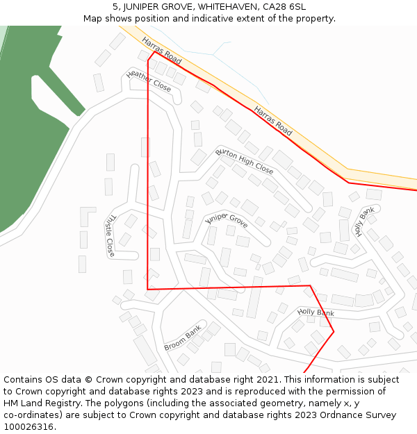 5, JUNIPER GROVE, WHITEHAVEN, CA28 6SL: Location map and indicative extent of plot