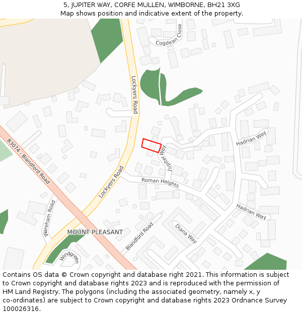 5, JUPITER WAY, CORFE MULLEN, WIMBORNE, BH21 3XG: Location map and indicative extent of plot