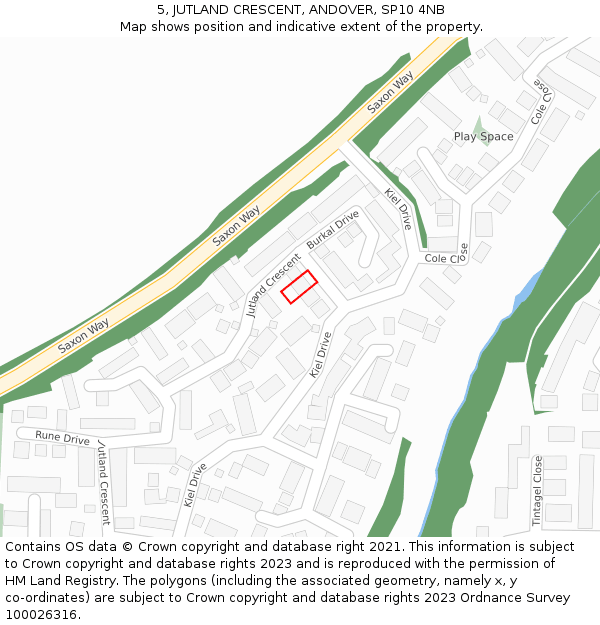 5, JUTLAND CRESCENT, ANDOVER, SP10 4NB: Location map and indicative extent of plot