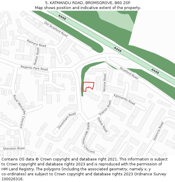 5, KATMANDU ROAD, BROMSGROVE, B60 2SP: Location map and indicative extent of plot