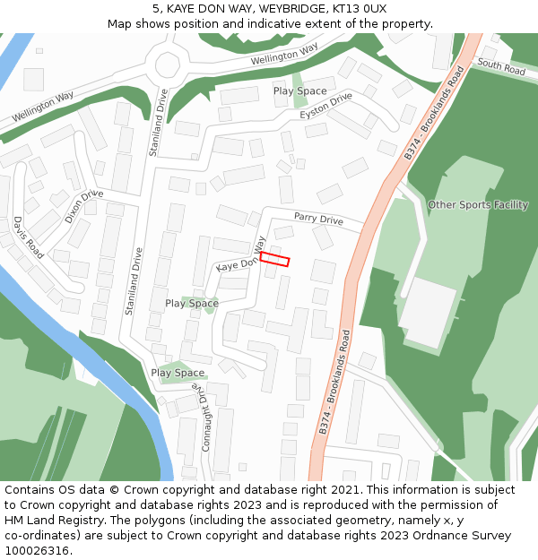 5, KAYE DON WAY, WEYBRIDGE, KT13 0UX: Location map and indicative extent of plot