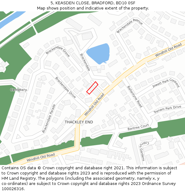 5, KEASDEN CLOSE, BRADFORD, BD10 0SF: Location map and indicative extent of plot
