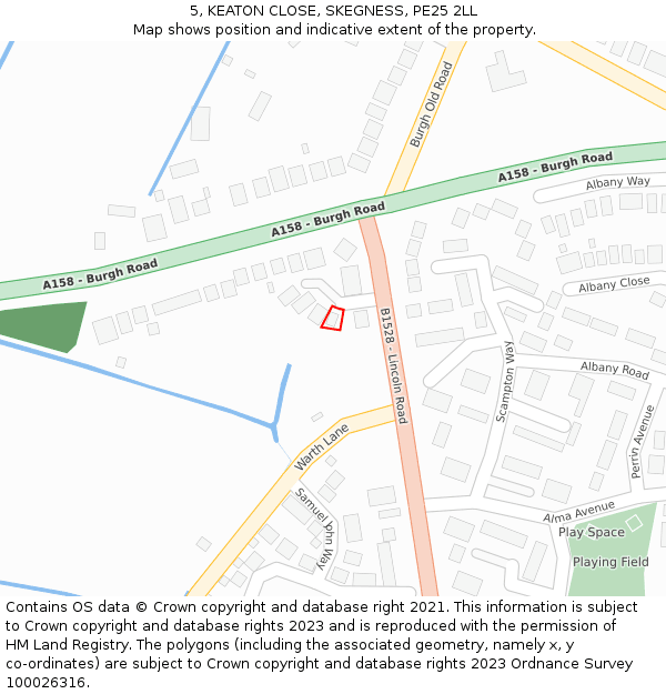 5, KEATON CLOSE, SKEGNESS, PE25 2LL: Location map and indicative extent of plot