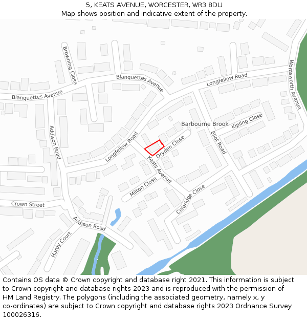 5, KEATS AVENUE, WORCESTER, WR3 8DU: Location map and indicative extent of plot