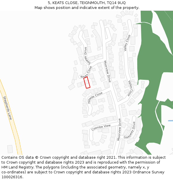 5, KEATS CLOSE, TEIGNMOUTH, TQ14 9UQ: Location map and indicative extent of plot