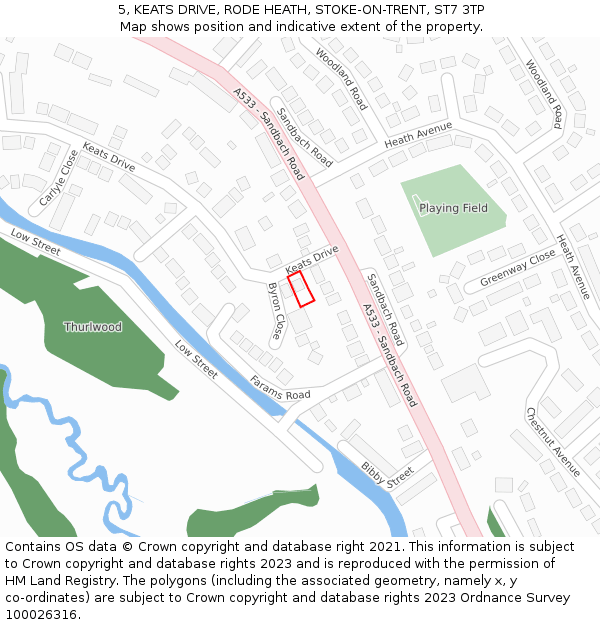 5, KEATS DRIVE, RODE HEATH, STOKE-ON-TRENT, ST7 3TP: Location map and indicative extent of plot